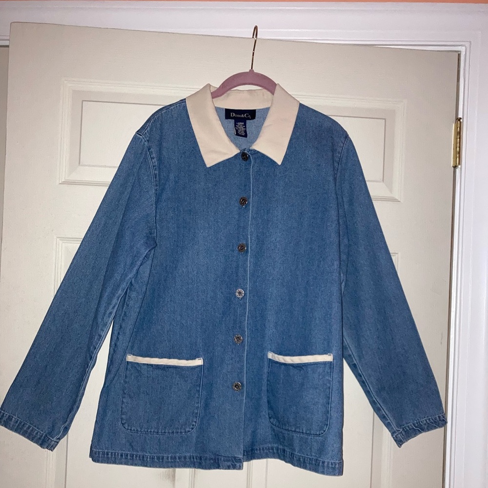 Denim & Co. Women’s Blue Denim Button Up Jacket. Size Lg. Used, Good Condition